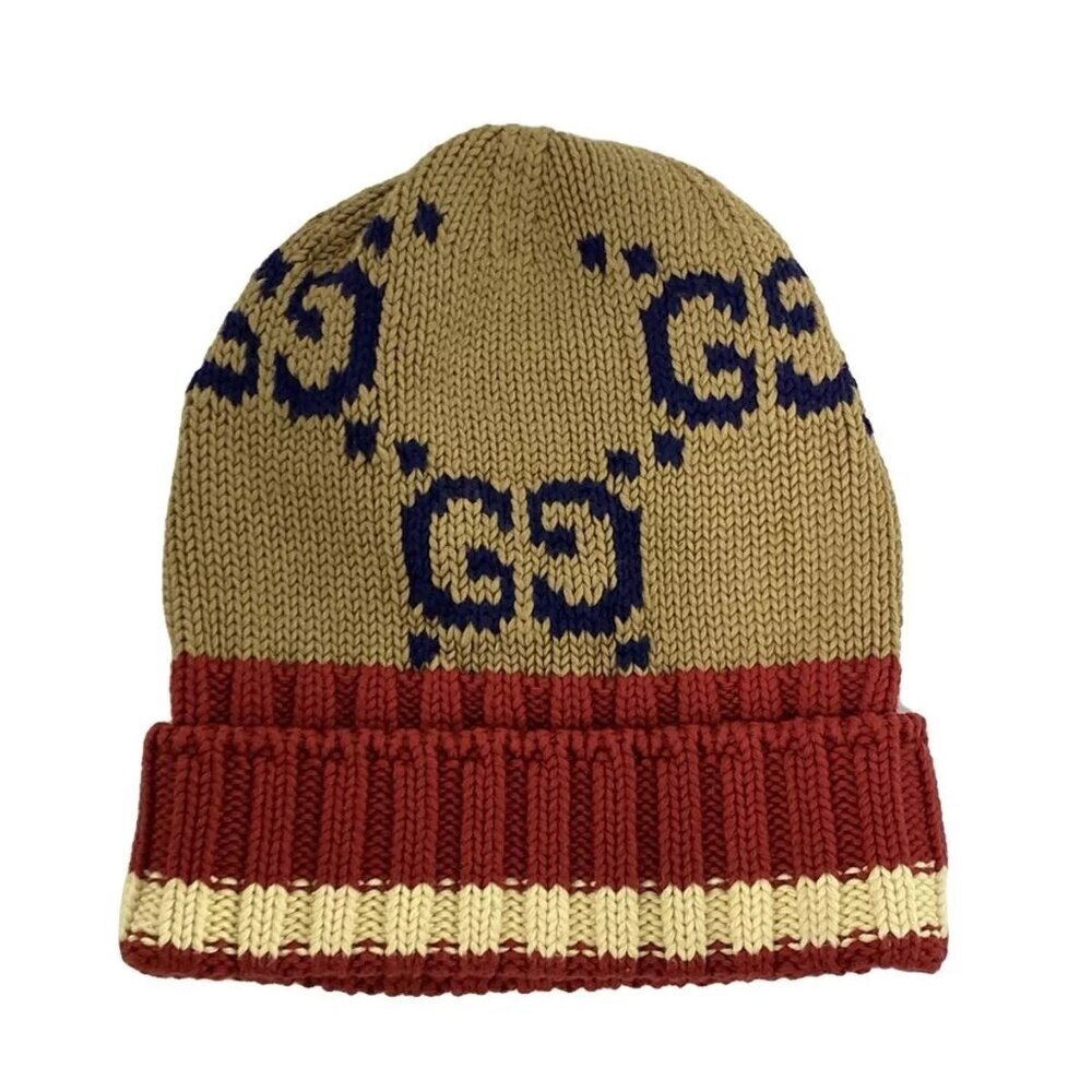 100% Authentic GUCCI Brown Red Navy Cotton Hat 194-111524